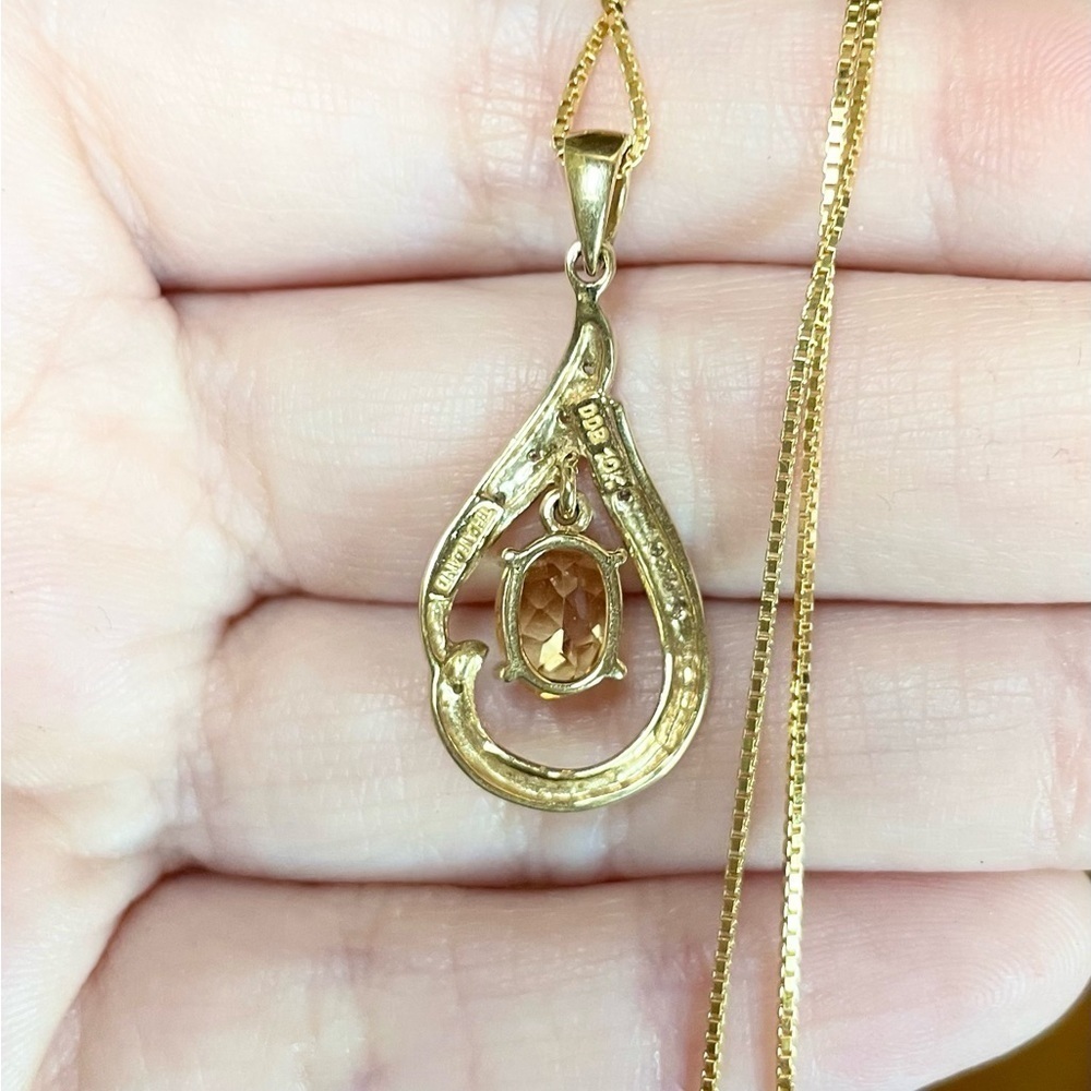 10k citrine diamond filigree yellow orange 8x6mm oval solid yellow gold pendant - Picture 8 of 9